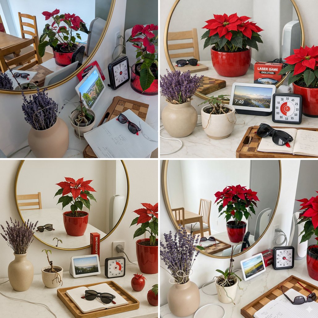 Countertop: one description (by ChatGPT), three generators rendered it